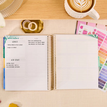 7x9 Metallic Confetti 20th Anniversary Legacy Special Edition LifePlanner (January 2027 - December 2027) - Legacy Special Edition interior, vertical layout, gold coil