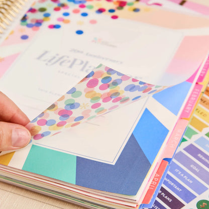 7x9 Metallic Confetti 20th Anniversary Legacy Special Edition LifePlanner (January 2027 - December 2027) - Legacy Special Edition interior, vertical layout, gold coil