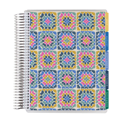 7x9 Crochet Brights Academic Planner (August 2026 - July 2027), Legacy interior, non-metallic, platinum coil