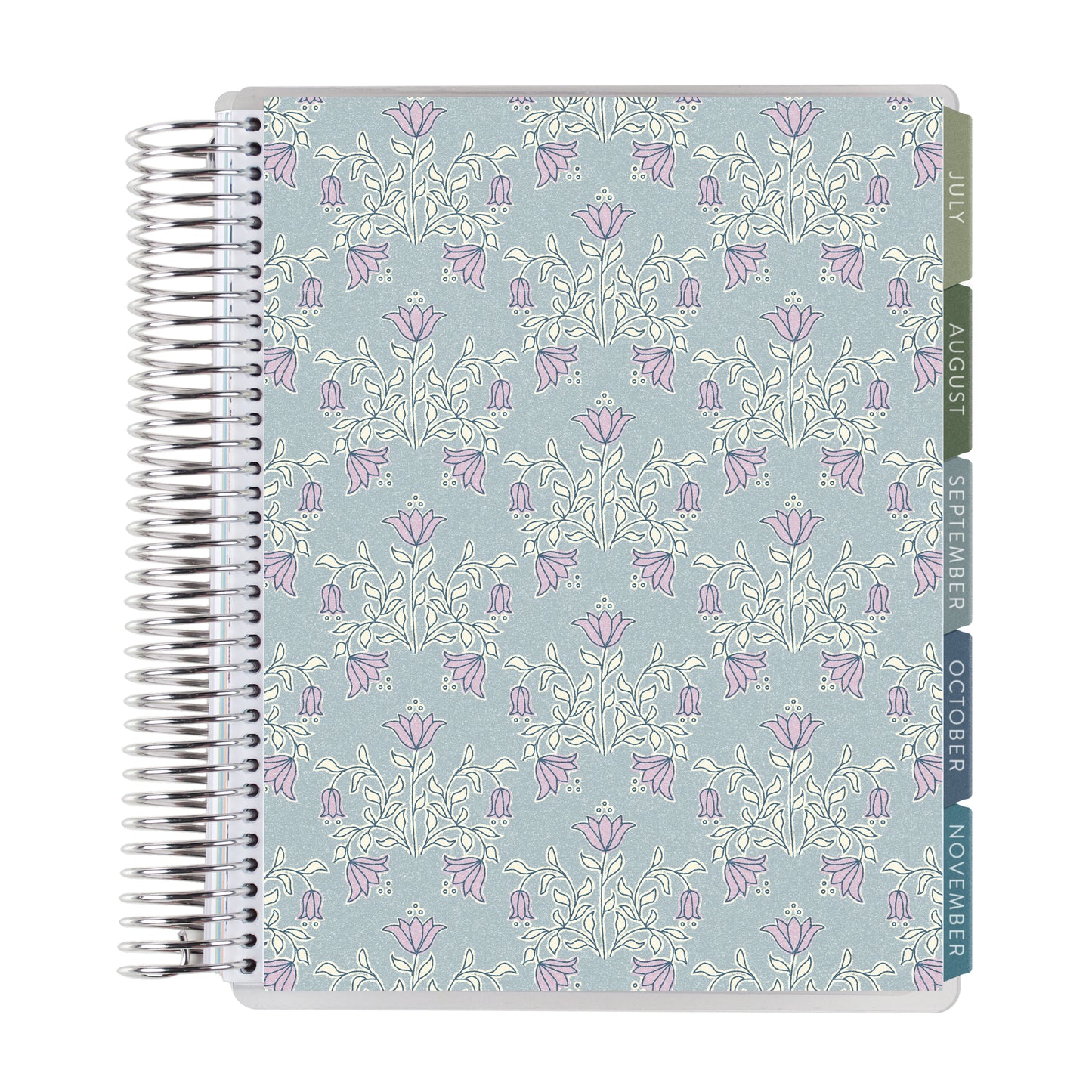 7x9 Floral Motif Eucalyptus Academic Planner (August 2026 - July 2027), Toile interior, non-metallic, platinum coil