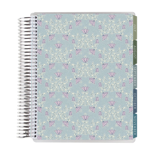 7x9 Floral Motif Eucalyptus Academic Planner (August 2026 - July 2027), Toile interior, non-metallic, platinum coil