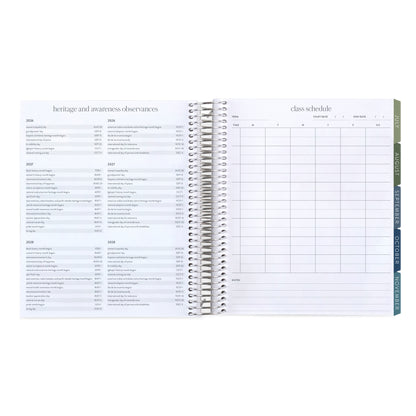 7x9 Floral Motif Eucalyptus Academic Planner (August 2026 - July 2027), Toile interior, non-metallic, platinum coil