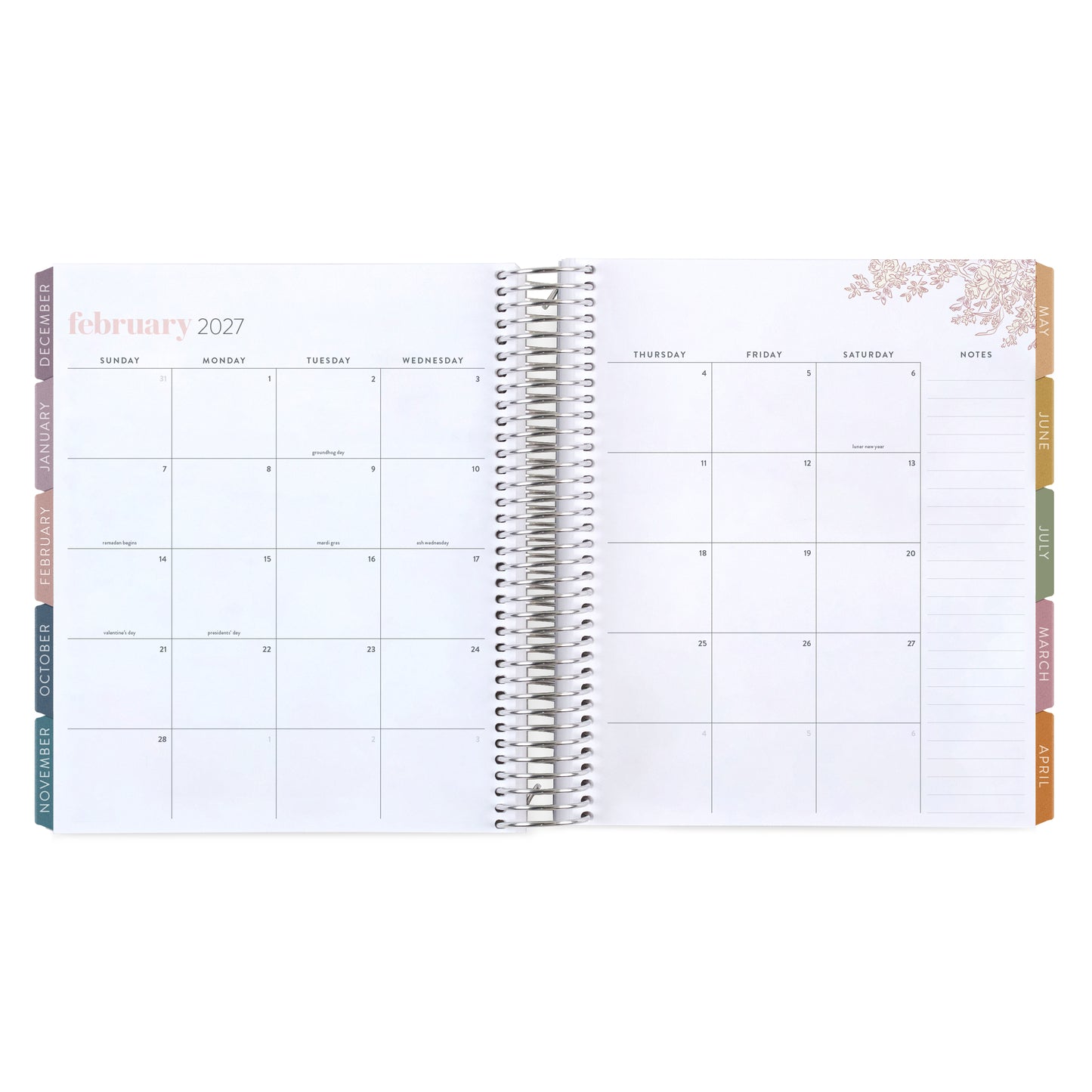 7x9 Floral Motif Eucalyptus Academic Planner (August 2026 - July 2027), Toile interior, non-metallic, platinum coil
