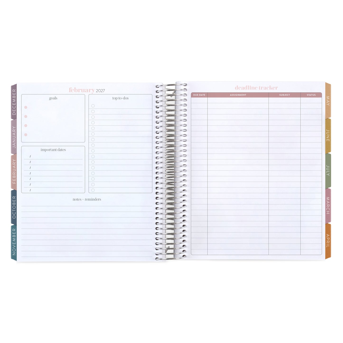 7x9 Floral Motif Eucalyptus Academic Planner (August 2026 - July 2027), Toile interior, non-metallic, platinum coil