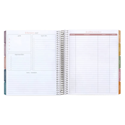 7x9 Floral Motif Eucalyptus Academic Planner (August 2026 - July 2027), Toile interior, non-metallic, platinum coil