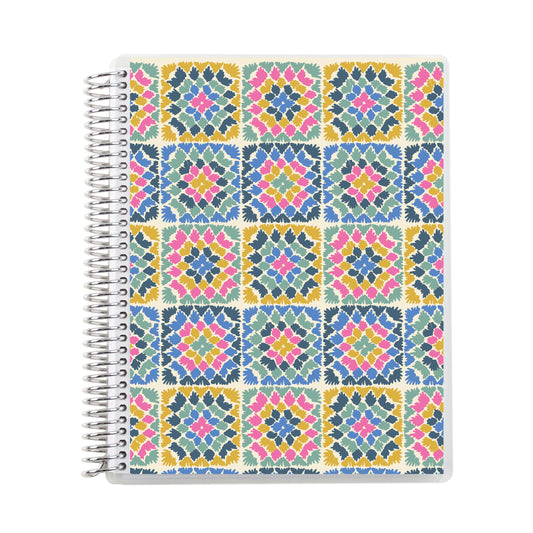 7x9 Crochet Brights Coiled Notebook - lined, platinum coil