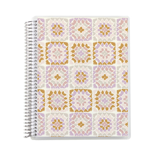 7x9 Crochet Neutrals Coiled Notebook - lined, platinum coil