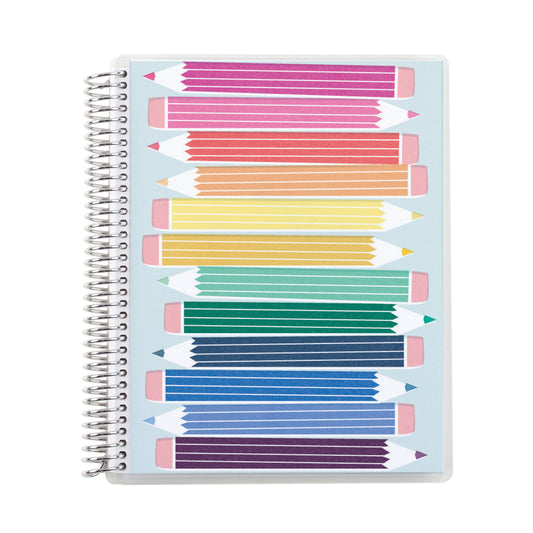 7x9 Prismatic Pencils (colorful) Coiled Notebook - lined, platinum coil