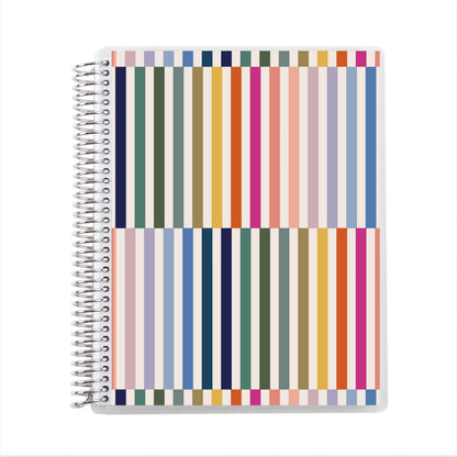 7x9 Vertical Stripe Coiled Notebook - lined, platinum coil