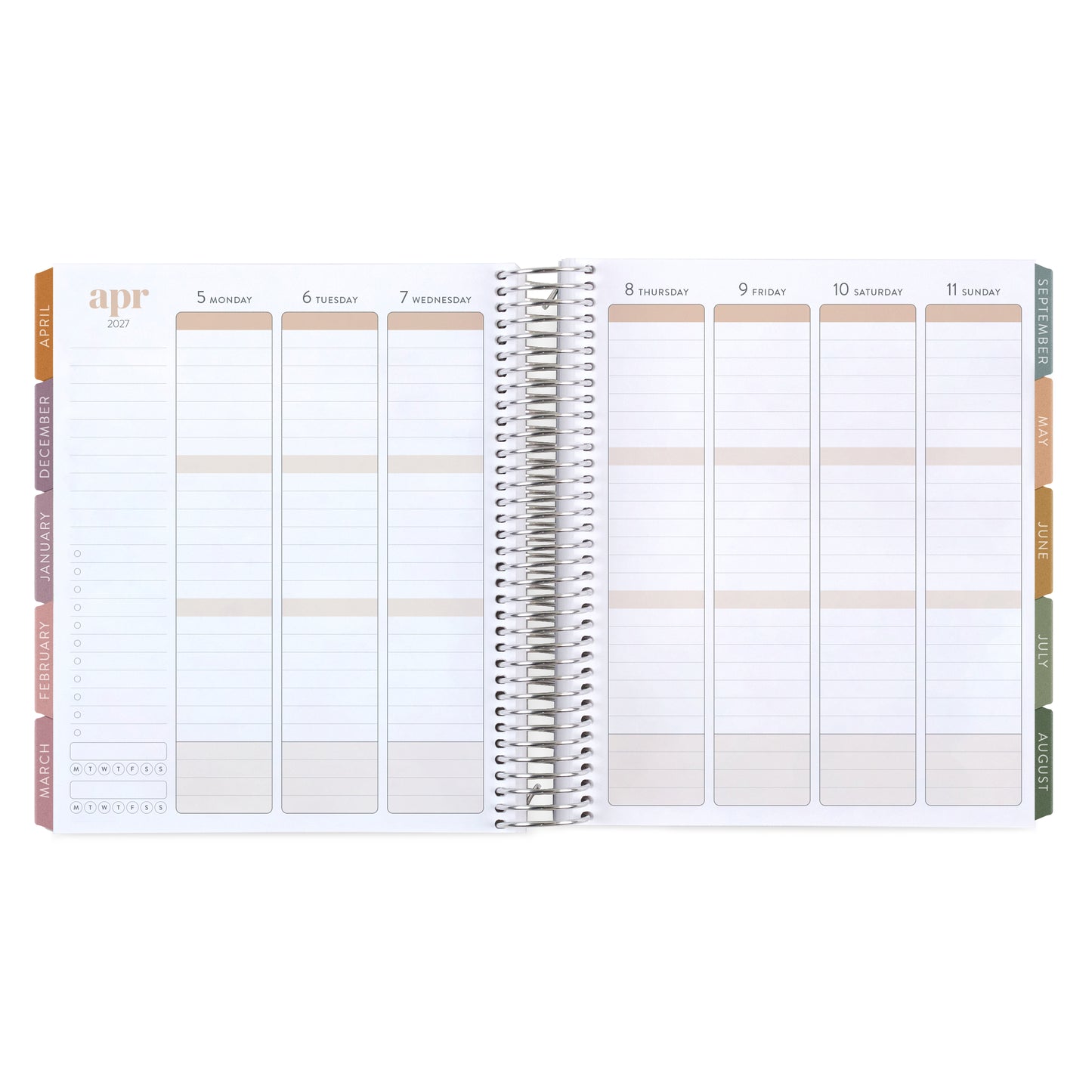 Toile Wallpaper Sand LifePlanner (July 2026 - June 2027) - Toile interior, vertical layout, non-metallic, platinum coil