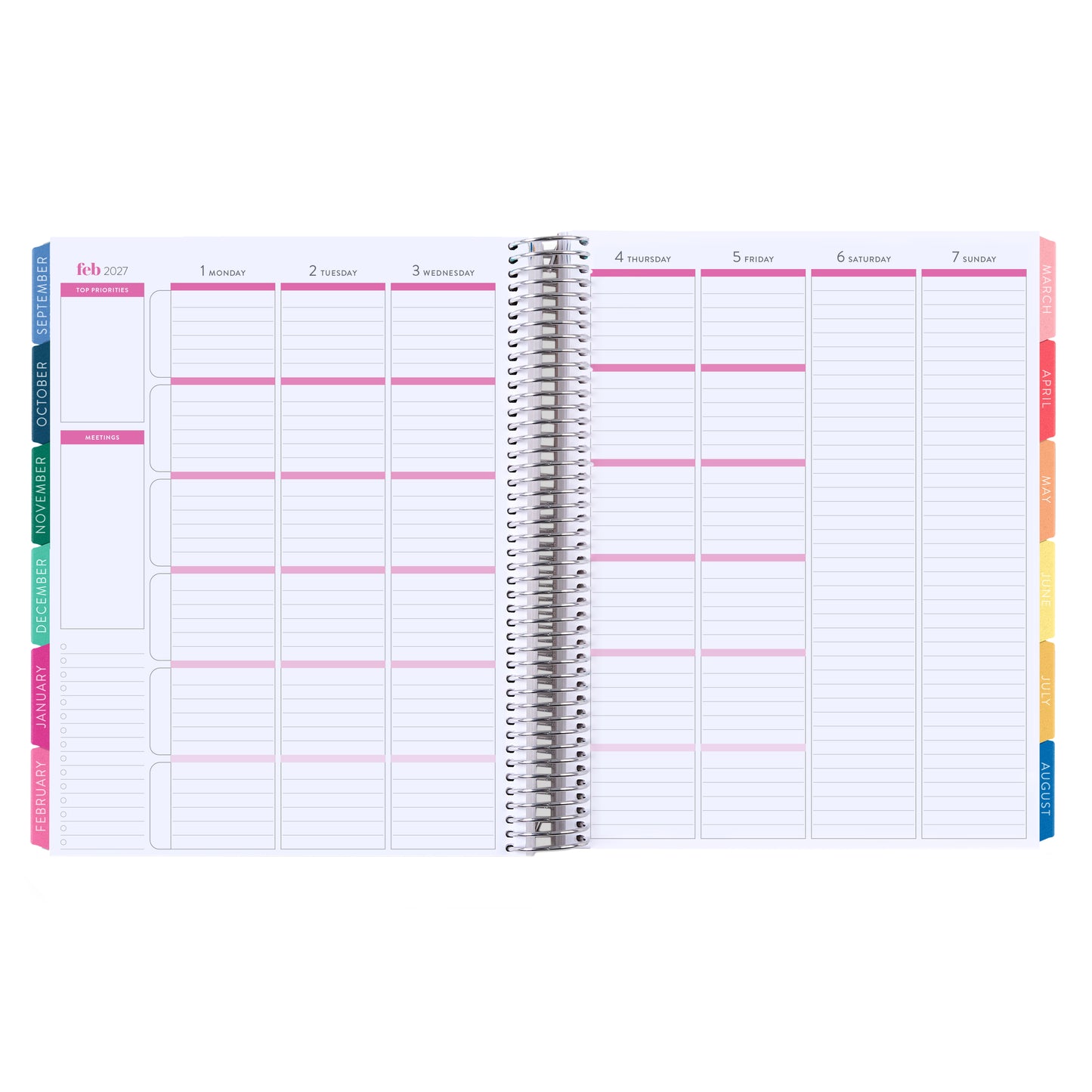 8.5x11 Prismatic Pencils (colorful) Teacher Lesson Planner (August 2026 - July 2027) - Legacy interior, teacher lesson planner horizontal layout, non-metallic, platinum coil