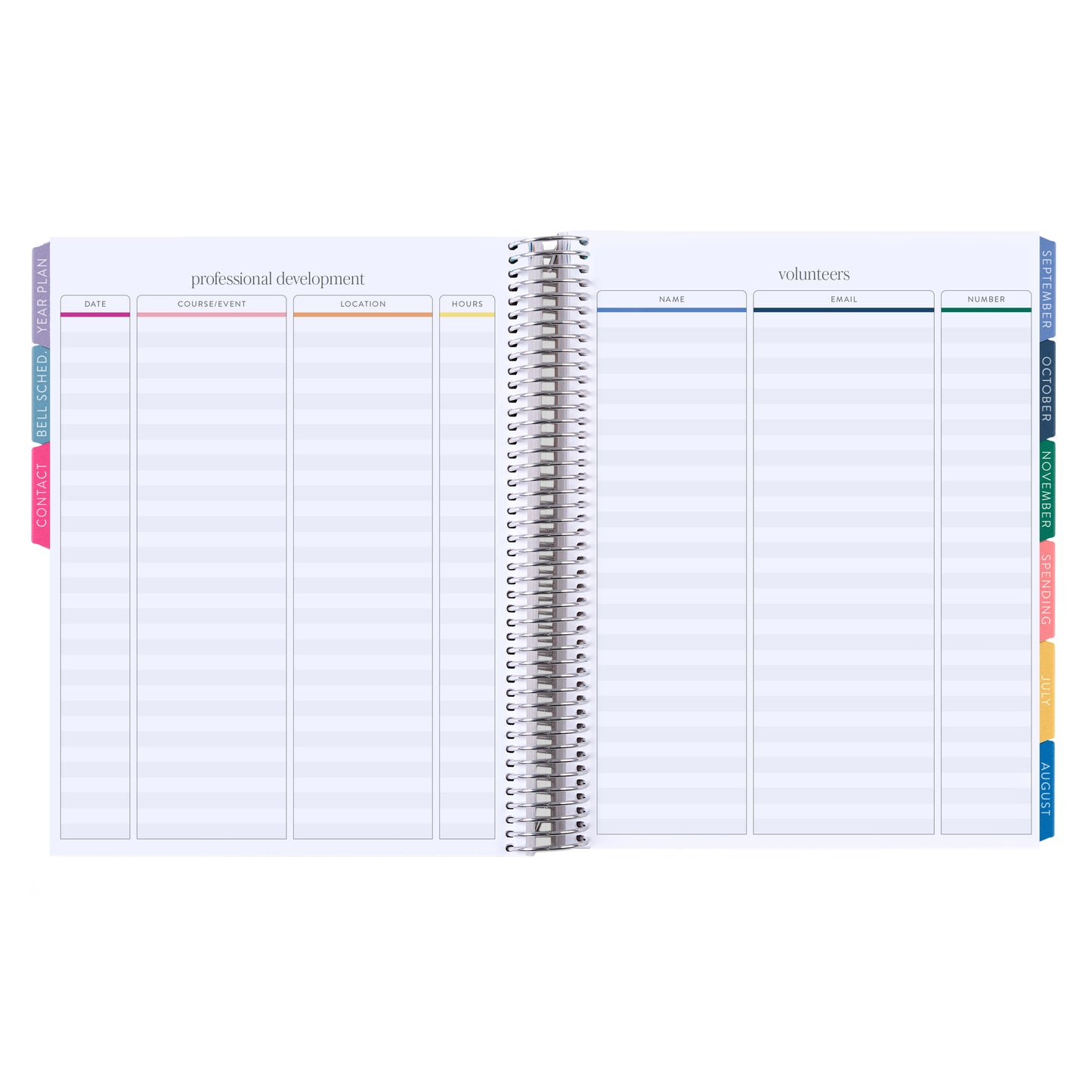 8.5x11 Prismatic Pencils (colorful) Teacher Lesson Planner (August 2026 - July 2027) - Legacy interior, teacher lesson planner horizontal layout, non-metallic, platinum coil