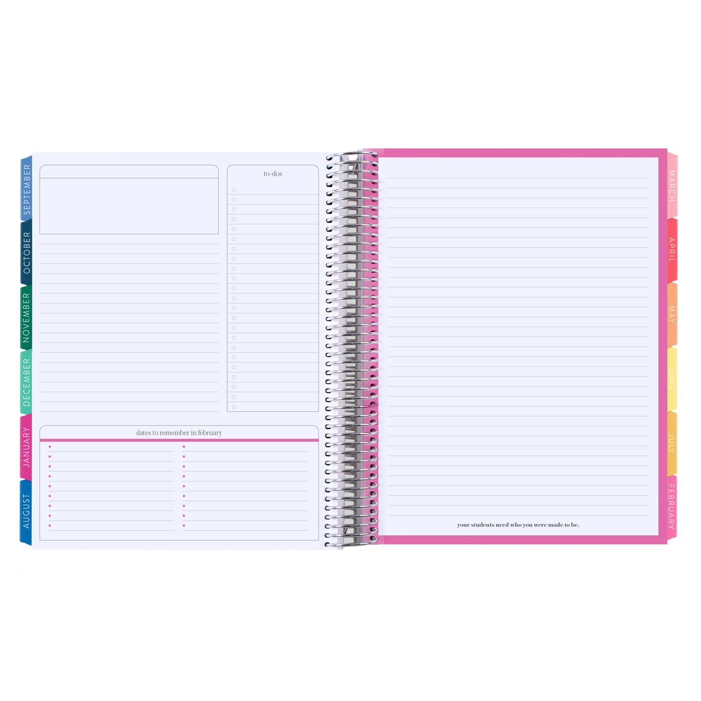 8.5x11 Prismatic Pencils (colorful) Teacher Lesson Planner (August 2026 - July 2027) - Legacy interior, teacher lesson planner horizontal layout, non-metallic, platinum coil