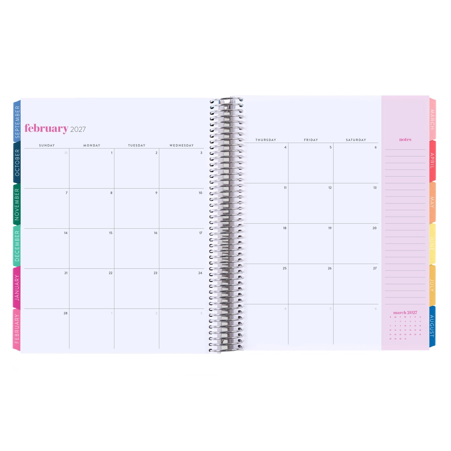8.5x11 Prismatic Pencils (colorful) Teacher Lesson Planner (August 2026 - July 2027) - Legacy interior, teacher lesson planner horizontal layout, non-metallic, platinum coil
