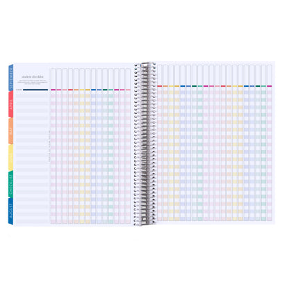 8.5x11 Prismatic Pencils (colorful) Teacher Lesson Planner (August 2026 - July 2027) - Legacy interior, teacher lesson planner horizontal layout, non-metallic, platinum coil