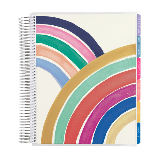 8.5x11 Painted Rainbows (colorful) Teacher Lesson Planner (August 2026 - July 2027) - Legacy interior, teacher lesson planner horizontal layout, non-metallic, platinum coil