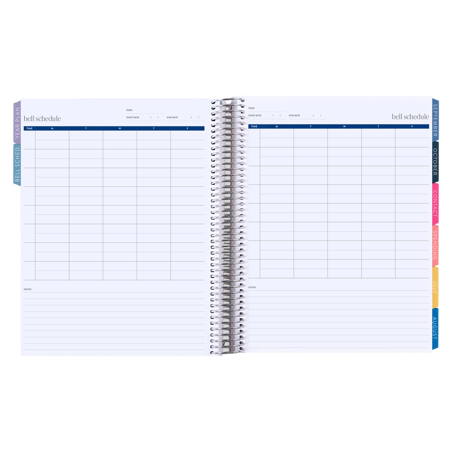 8.5x11 Painted Rainbows (colorful) Teacher Lesson Planner (August 2026 - July 2027) - Legacy interior, teacher lesson planner horizontal layout, non-metallic, platinum coil