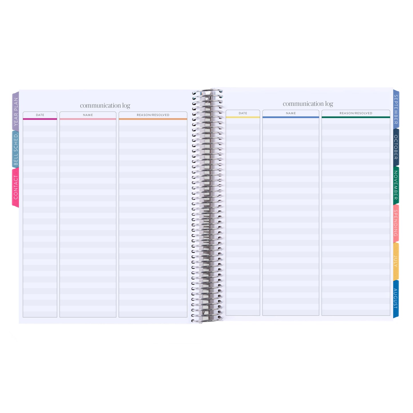 8.5x11 Painted Rainbows (colorful) Teacher Lesson Planner (August 2026 - July 2027) - Legacy interior, teacher lesson planner horizontal layout, non-metallic, platinum coil