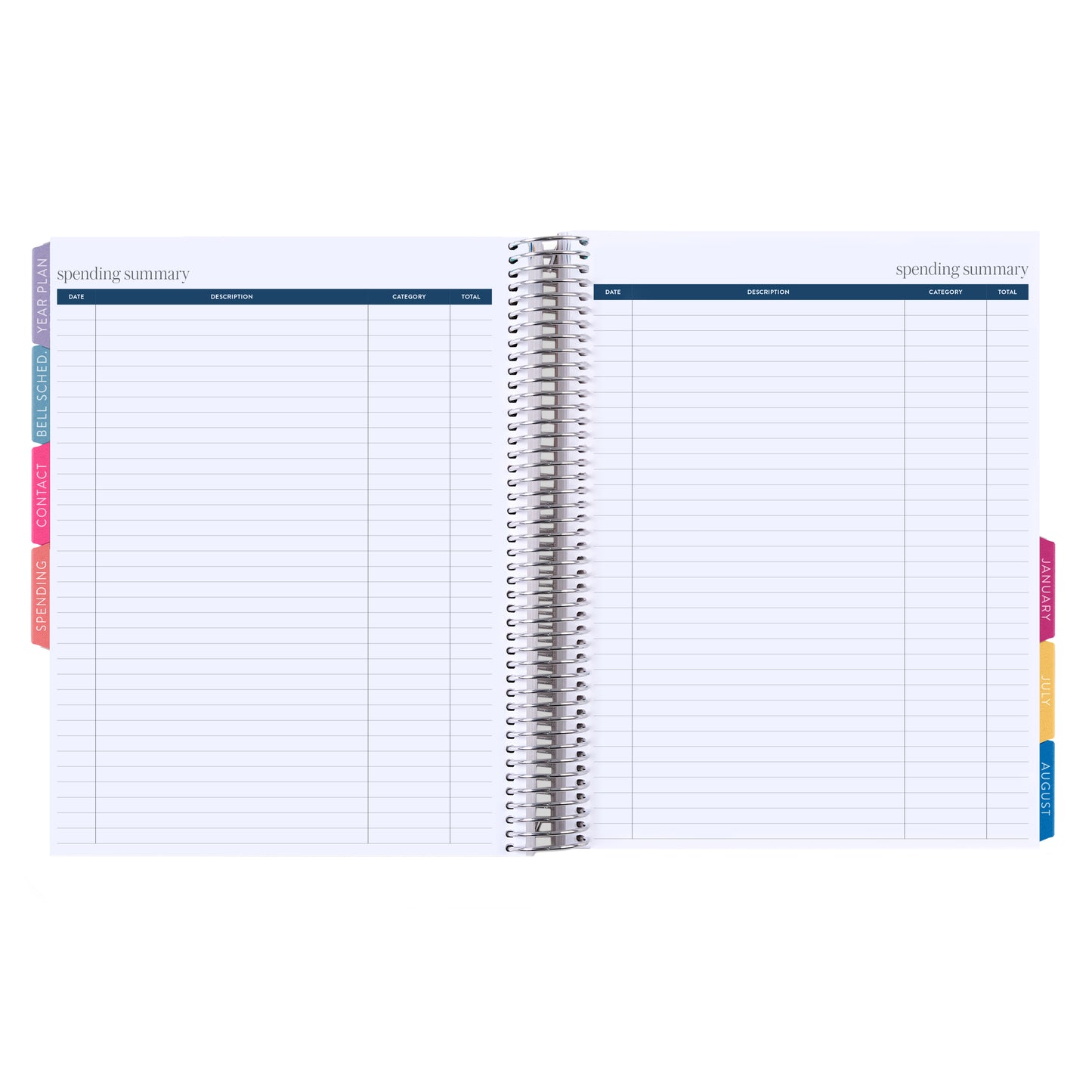 8.5x11 Painted Rainbows (colorful) Teacher Lesson Planner (August 2026 - July 2027) - Legacy interior, teacher lesson planner horizontal layout, non-metallic, platinum coil