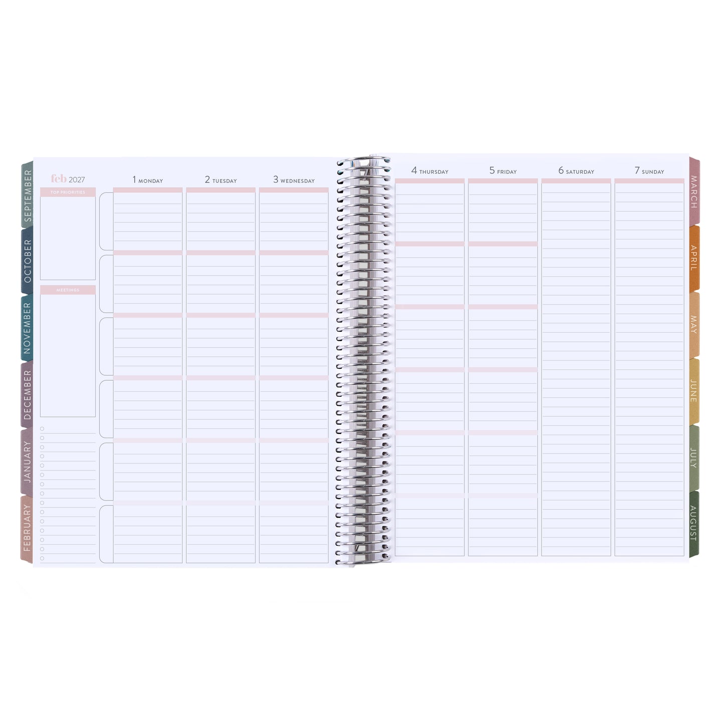 8.5x11 Prismatic Pencils (neutral) Teacher Lesson Planner (August 2026 - July 2027) - Toile interior, teacher lesson planner horizontal layout, non-metallic, platinum coil