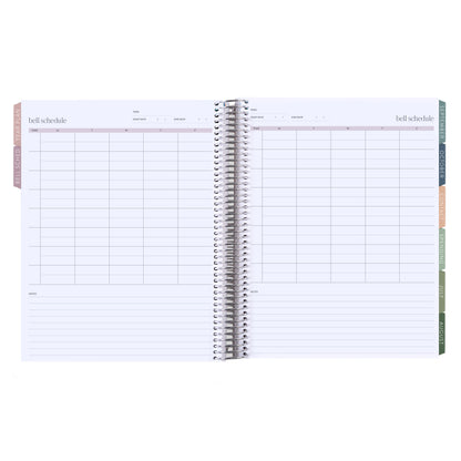 8.5x11 Prismatic Pencils (neutral) Teacher Lesson Planner (August 2026 - July 2027) - Toile interior, teacher lesson planner horizontal layout, non-metallic, platinum coil