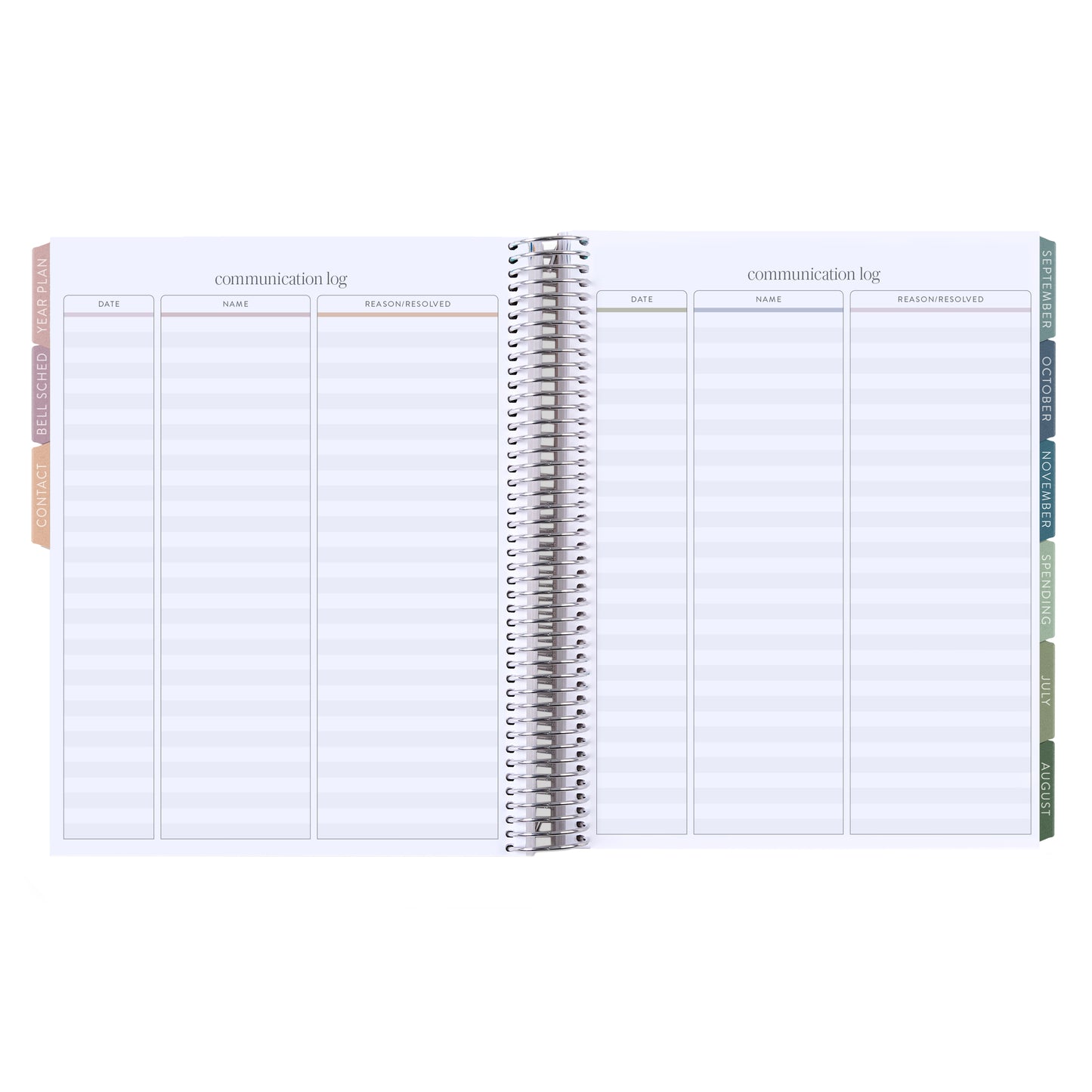 8.5x11 Prismatic Pencils (neutral) Teacher Lesson Planner (August 2026 - July 2027) - Toile interior, teacher lesson planner horizontal layout, non-metallic, platinum coil