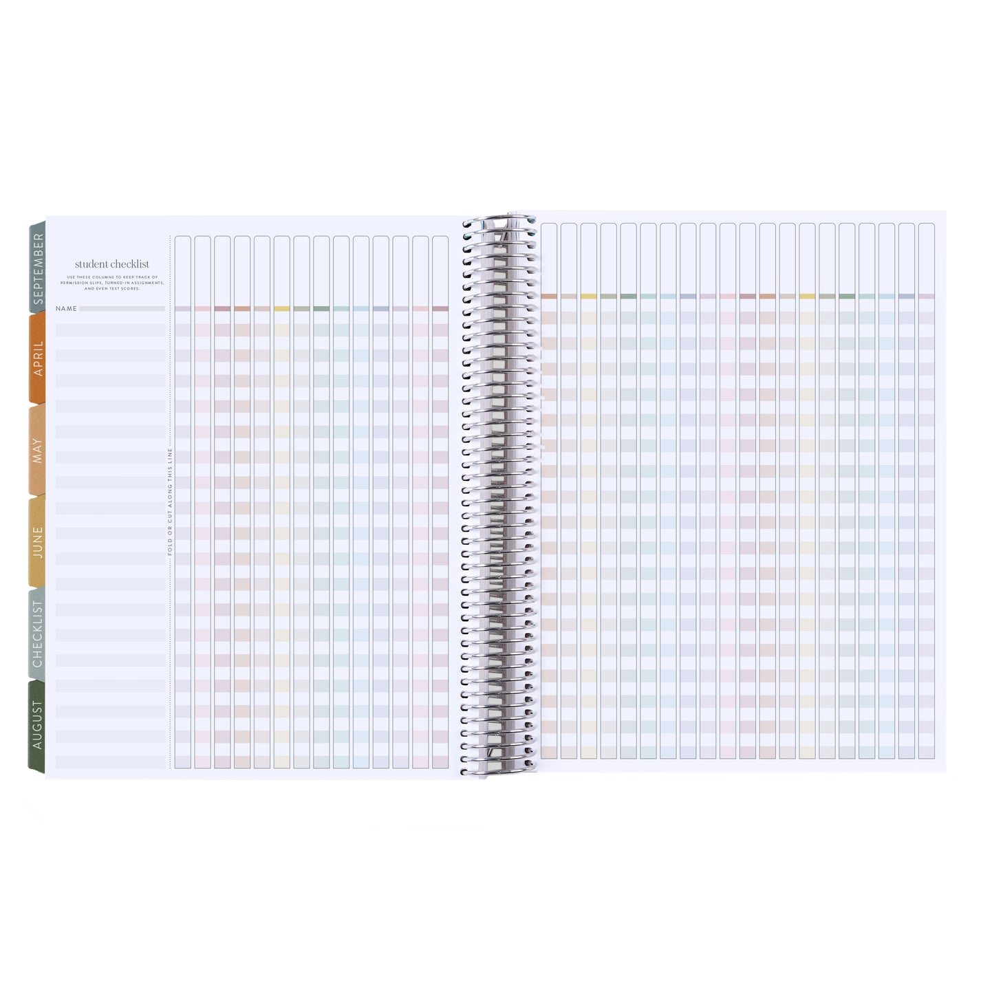 8.5x11 Prismatic Pencils (neutral) Teacher Lesson Planner (August 2026 - July 2027) - Toile interior, teacher lesson planner horizontal layout, non-metallic, platinum coil
