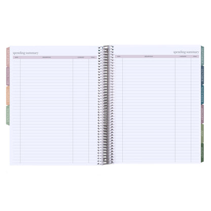 8.5x11 Color Block Composition (signature colorful) Teacher Lesson Planner (August 2026 - July 2027) - Toile interior, teacher lesson planner horizontal layout, non-metallic, platinum coil