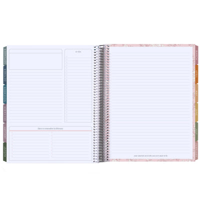 8.5x11 Color Block Composition (signature colorful) Teacher Lesson Planner (August 2026 - July 2027) - Toile interior, teacher lesson planner horizontal layout, non-metallic, platinum coil