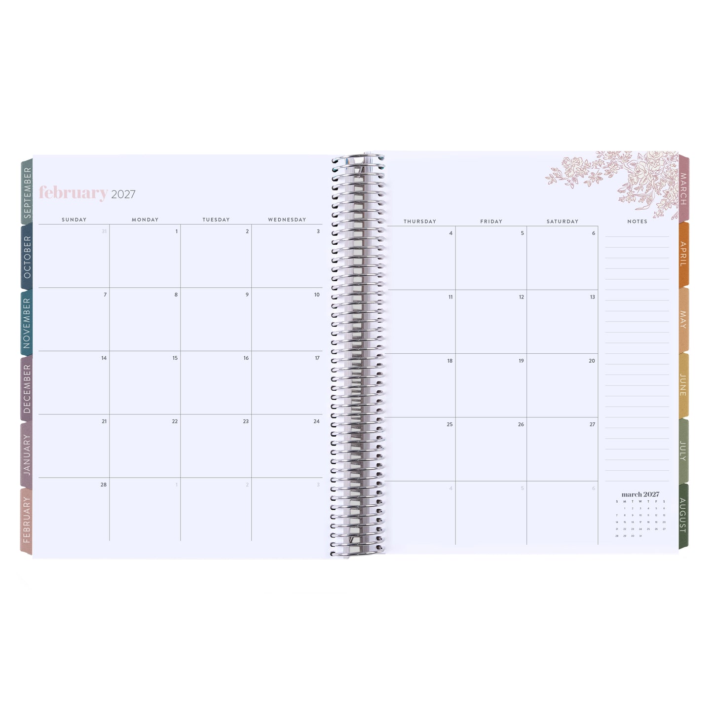 8.5x11 Color Block Composition (signature colorful) Teacher Lesson Planner (August 2026 - July 2027) - Toile interior, teacher lesson planner horizontal layout, non-metallic, platinum coil