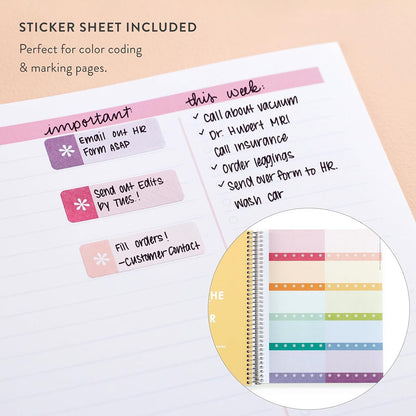 7x9 Colorful Layers Coiled Notebook - productivity layout, platinum coil