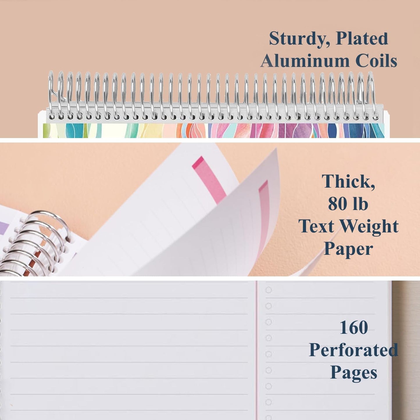 7x9 Colorful Layers Coiled Notebook - productivity layout, platinum coil