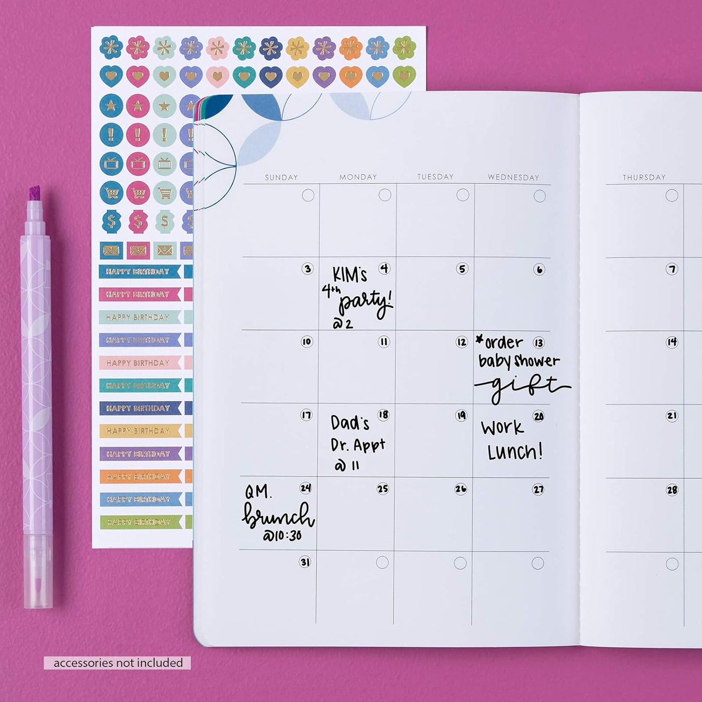 Undated Monthly Petite Planner, Mid Century Circles
