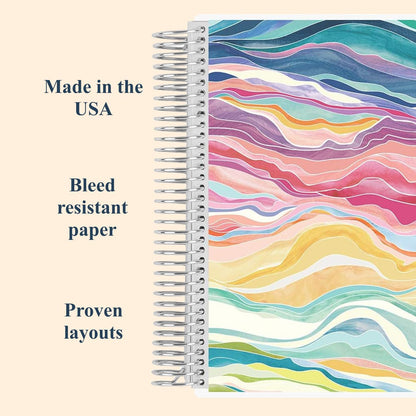 7x9 Colorful Layers Coiled Notebook - productivity layout, platinum coil