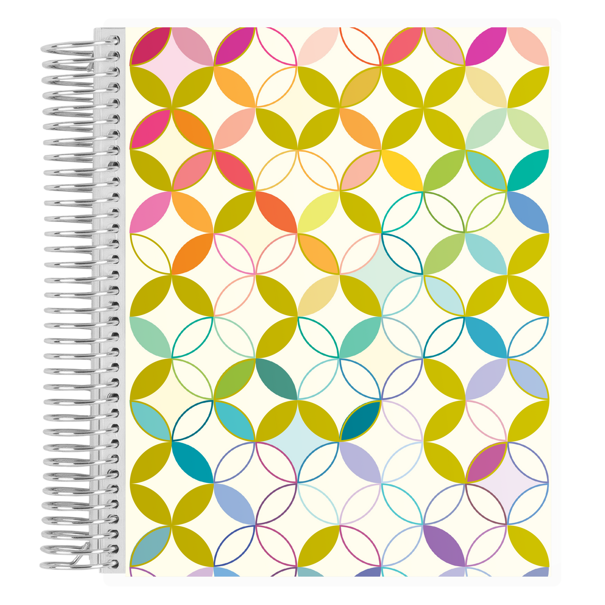 7x9 Metallic Mid Century Circles Coiled Notebook - lined, non-metallic cover, platinum coil