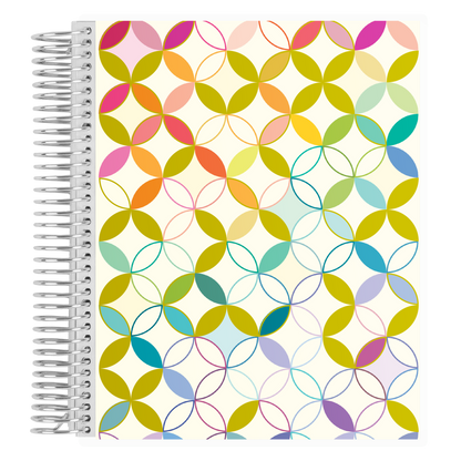 7x9 Metallic Mid Century Circles Coiled Notebook - lined, non-metallic cover, platinum coil