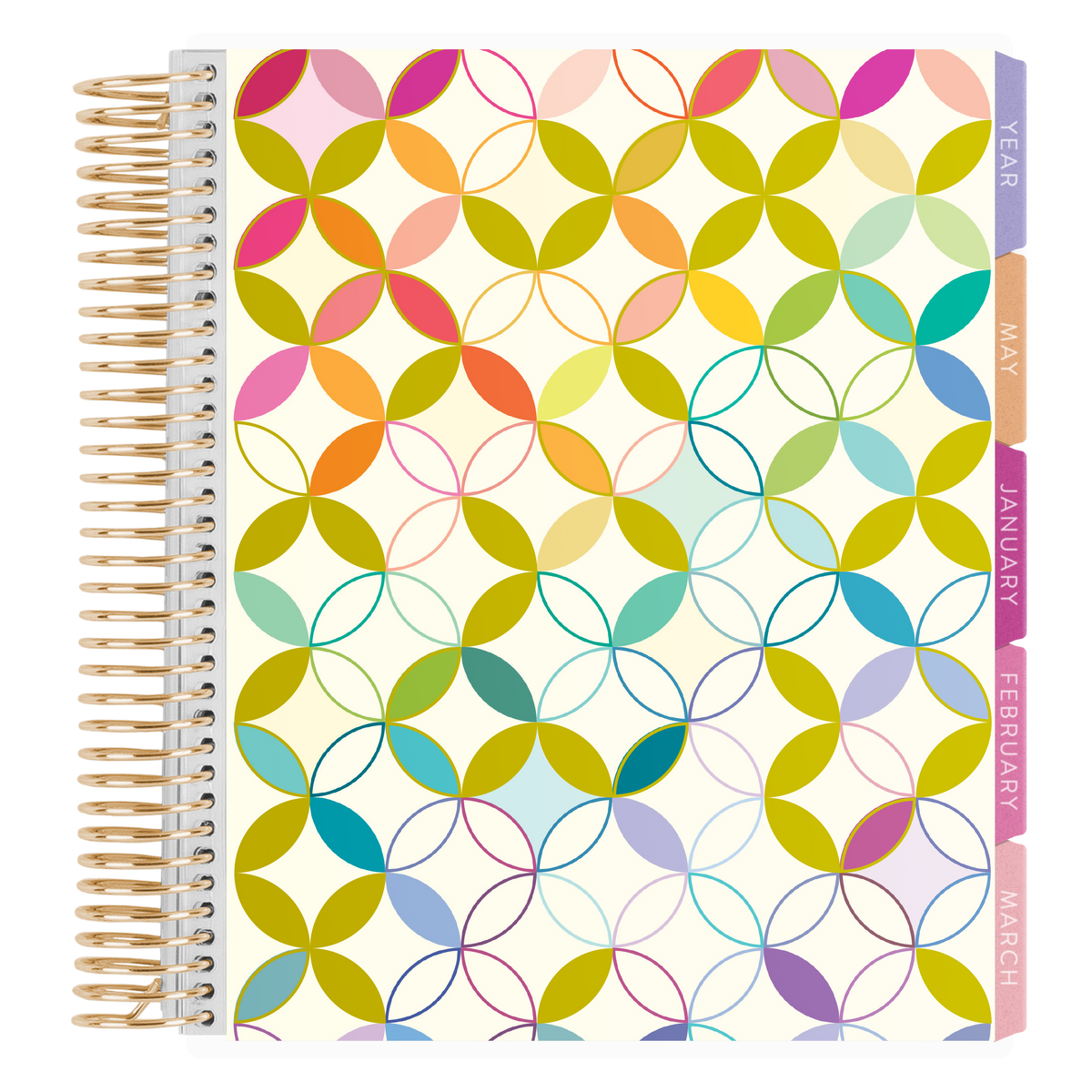 7x9 Metallic Mid Century Circles Legacy Special Edition LifePlanner (January 2027 - December 2027) - Legacy Special Edition interior, vertical layout, gold coil