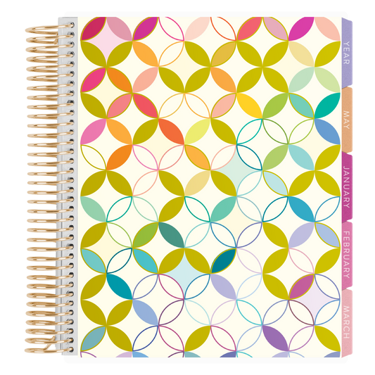 7x9 Metallic Mid Century Circles Legacy Special Edition LifePlanner (January 2027 - December 2027) - Legacy Special Edition interior, vertical layout, gold coil