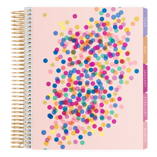 7x9 Metallic Confetti 20th Anniversary Legacy Special Edition LifePlanner (January 2027 - December 2027) - Legacy Special Edition interior, vertical layout, gold coil