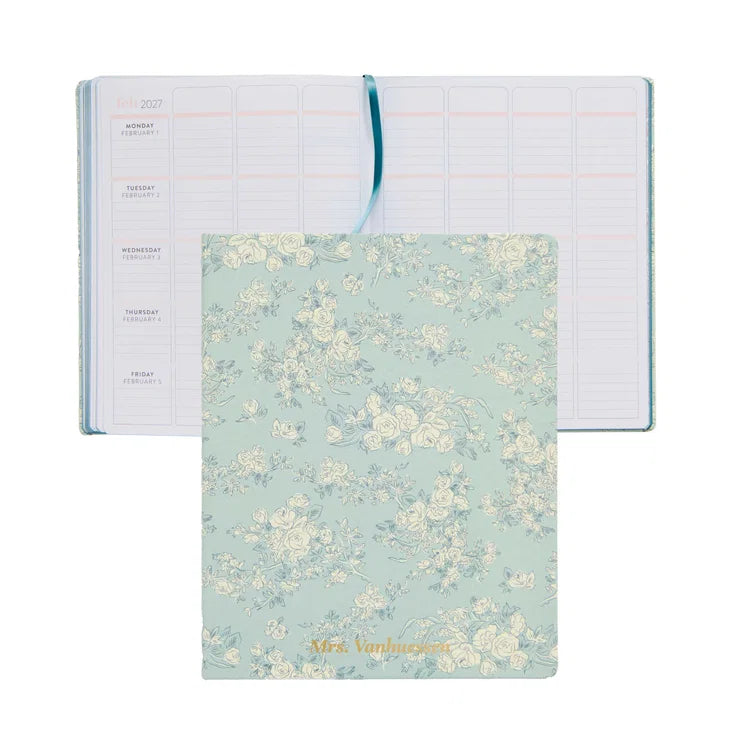8x10 Softbound Teacher Lesson Planner - Toile Wallpaper Eucalyptus (July 2026 - June 2027)