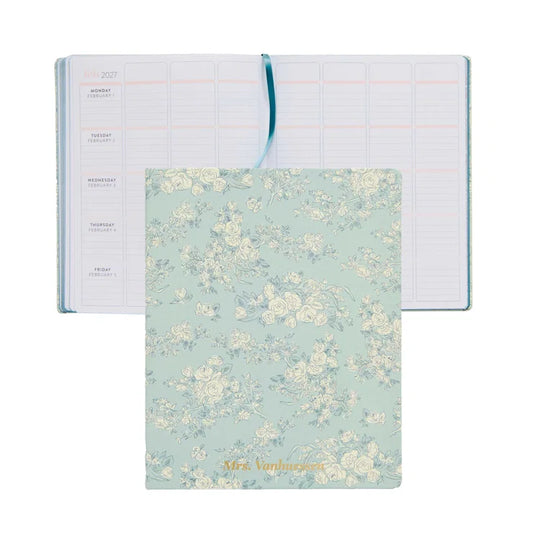 8x10 Softbound Teacher Lesson Planner - Toile Wallpaper Eucalyptus (July 2026 - June 2027)