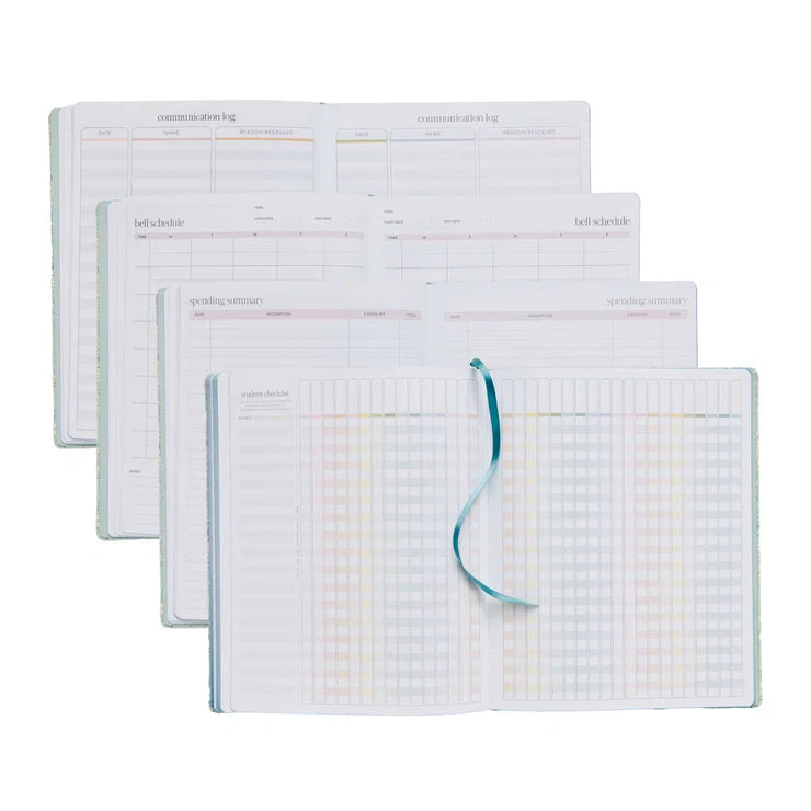 8x10 Softbound Teacher Lesson Planner - Toile Wallpaper Eucalyptus (July 2026 - June 2027)