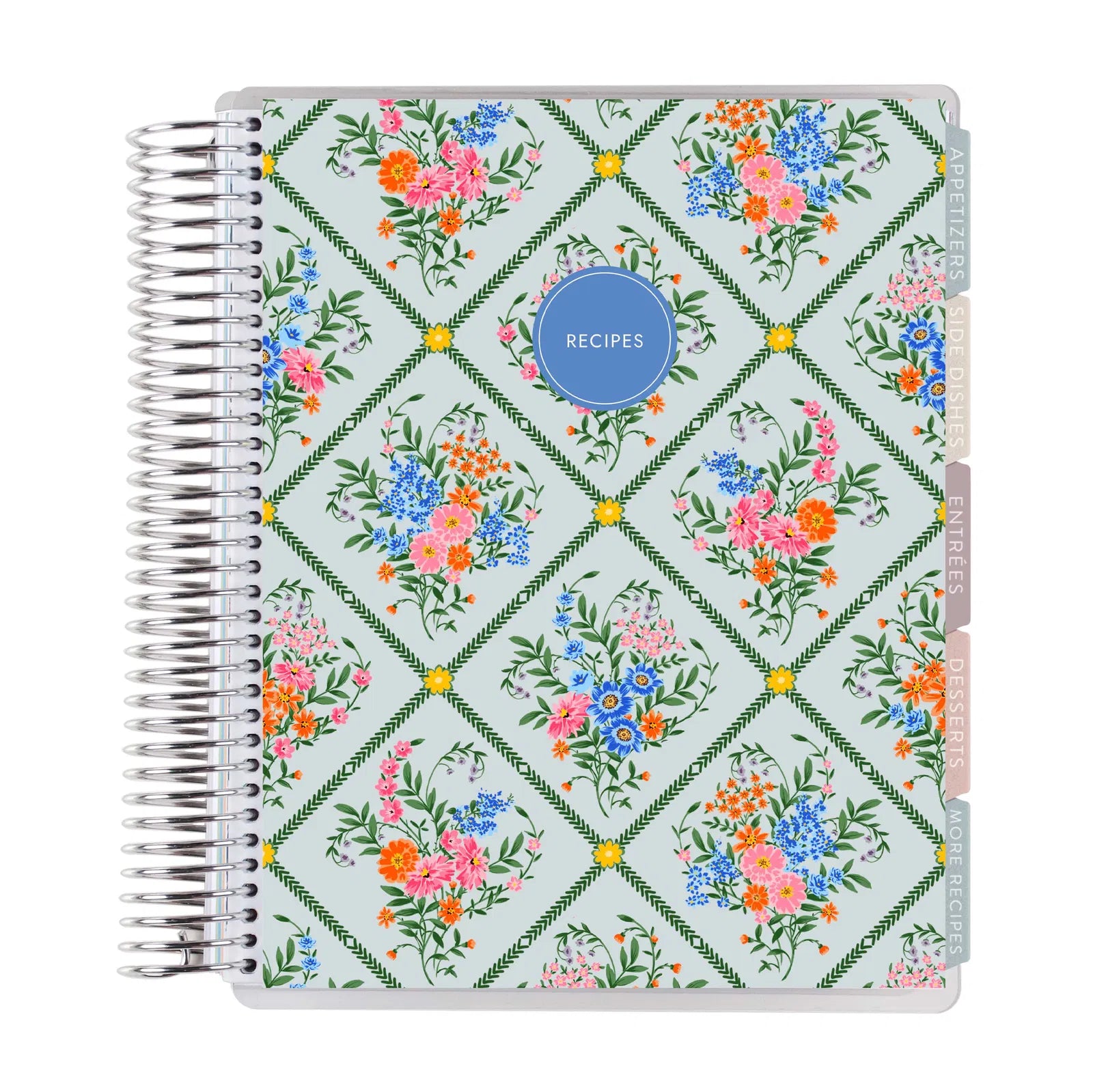 Recipe book with floral design and 'Recipes' label on a white background