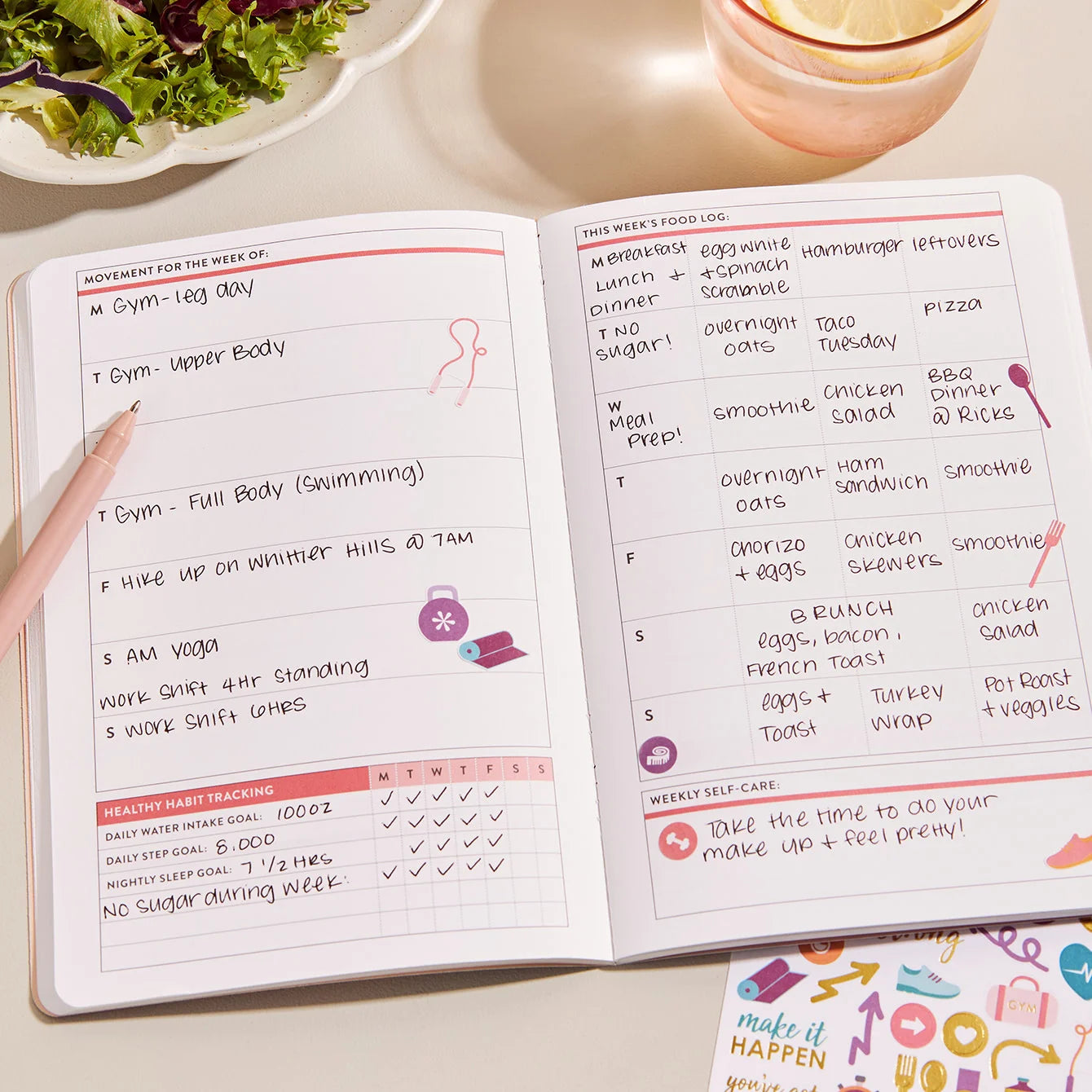 Wellness Log Petite Planner - Watercolor Palms