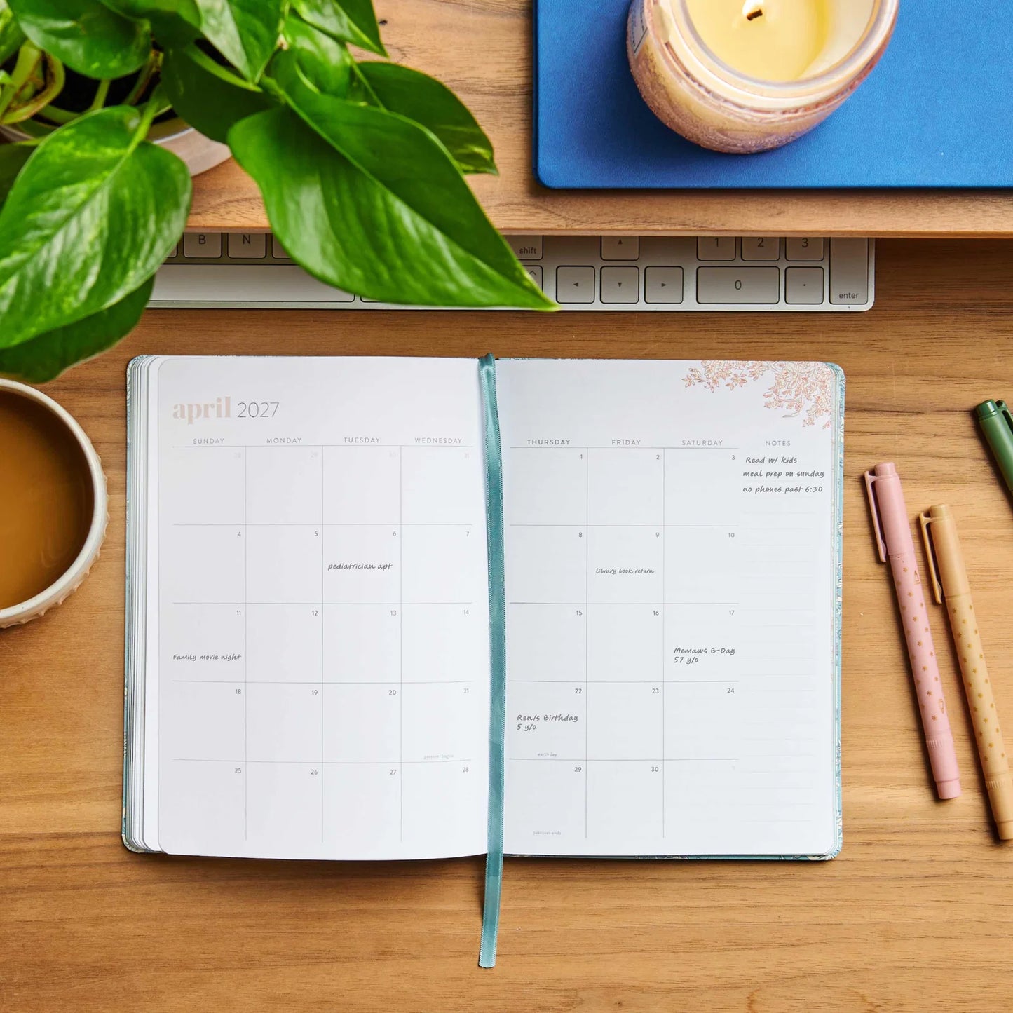 A5 Softbound Monthly Planner - Toile Wallpaper Eucalyptus