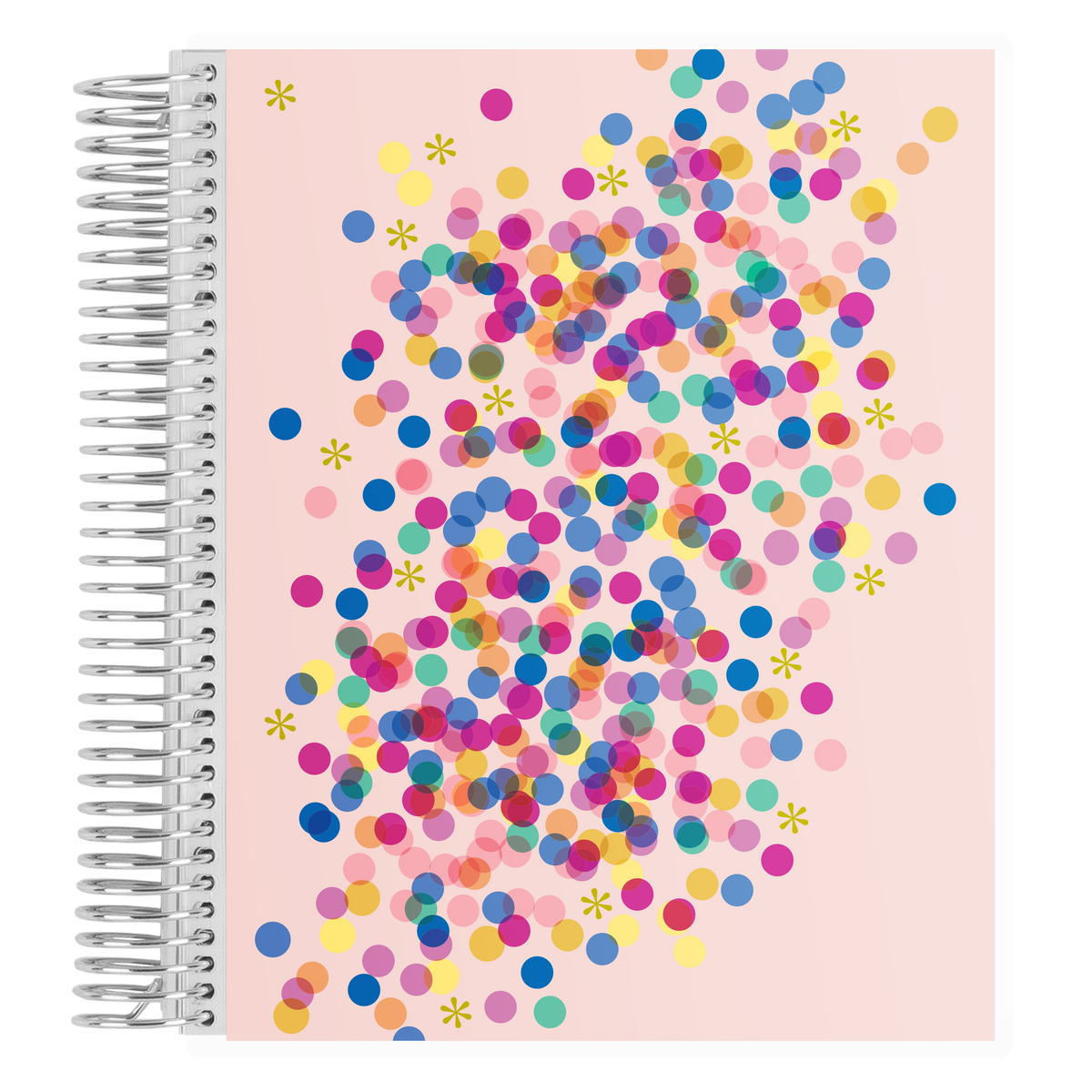 7x9 Metallic Confetti Coiled Notebook - lined, non-metallic cover, platinum coil