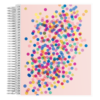7x9 Metallic Confetti Coiled Notebook - lined, non-metallic cover, platinum coil