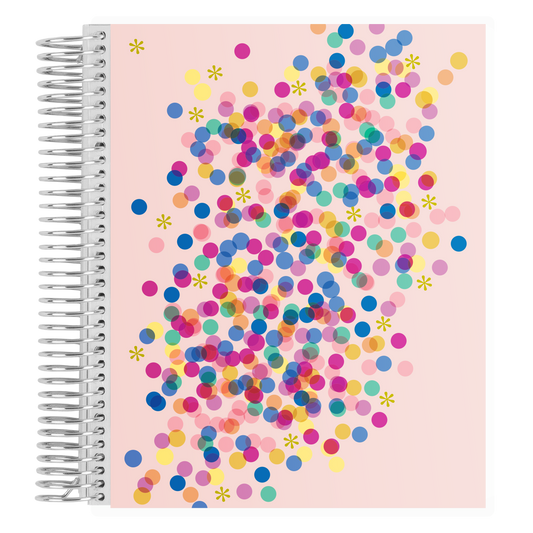 7x9 Metallic Confetti Coiled Notebook - lined, non-metallic cover, platinum coil